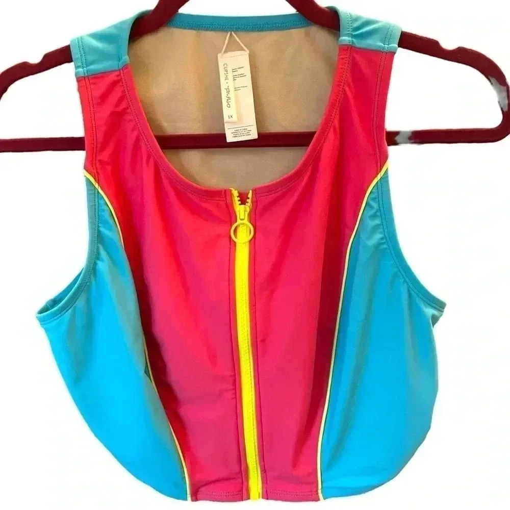 Cupshe Tabria Majors Cali Colorblock Zip Up Bikini Top - Picture 3 of 7